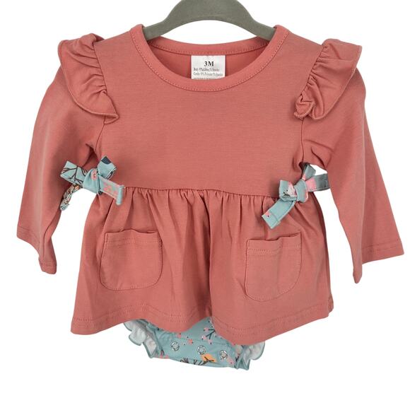 Boutique NEW Bubble Dress Romper Baby Girl 3 MONTH Floral Bows Small Shop - Picture 1 of 6